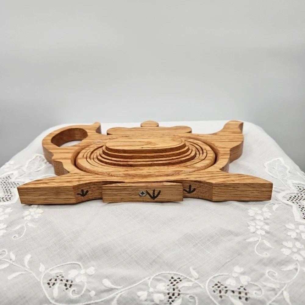 Handmade Oak Wood Teapot Folding Fruit Basket Collapsible Trivet‎ Kitchen Decor